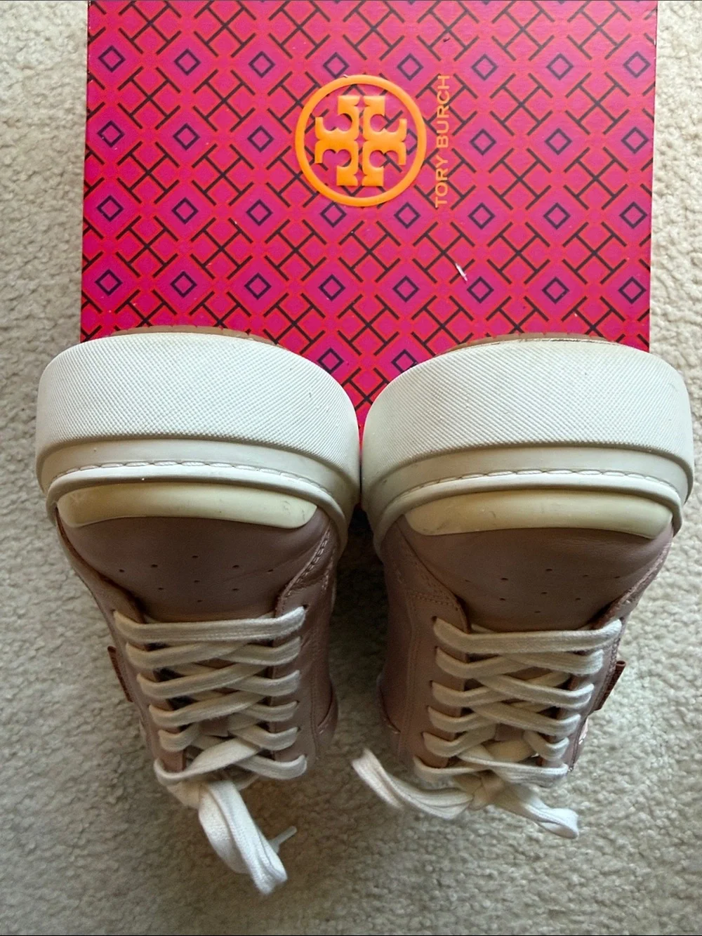 Tory Burch Blush Pink Leather Lace-Up Sneakers
